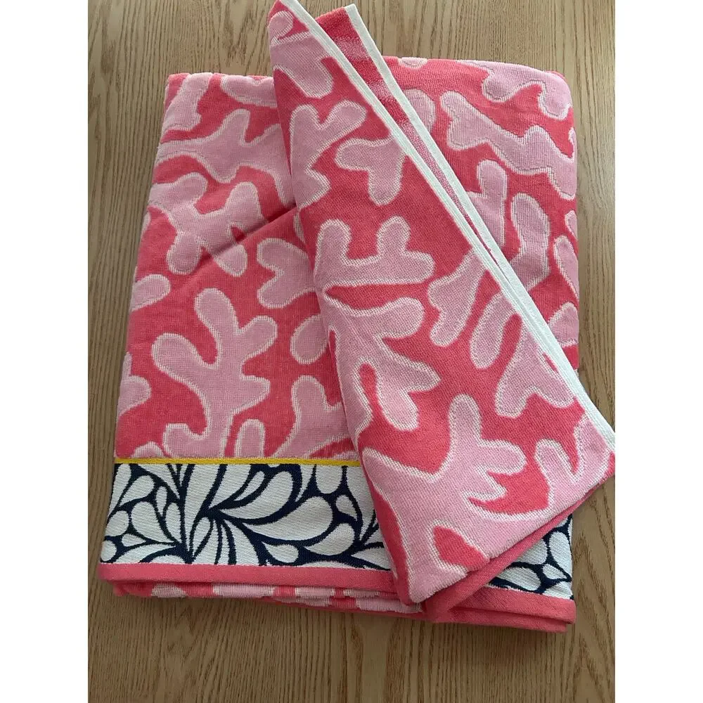 New Large Beach🏖️Bath Towel Ocean Seaweed Print Cotton Pink White Black 40”x72”